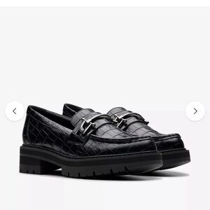 Clarks Orianna Bit Shoe Black Preppy Loafer Croc Effect Leather Chunky Y2K 7